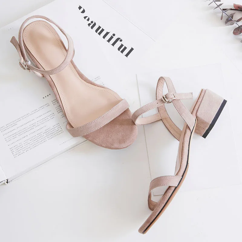 

Sheepskin Sandals Woman 2019 Word Head Square Genuine Leather Women's Shoes