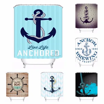 

Custom Anchor Bathroom Acceptable Shower Curtain Polyester Fabric Bathroom Curtain #180320-01-143