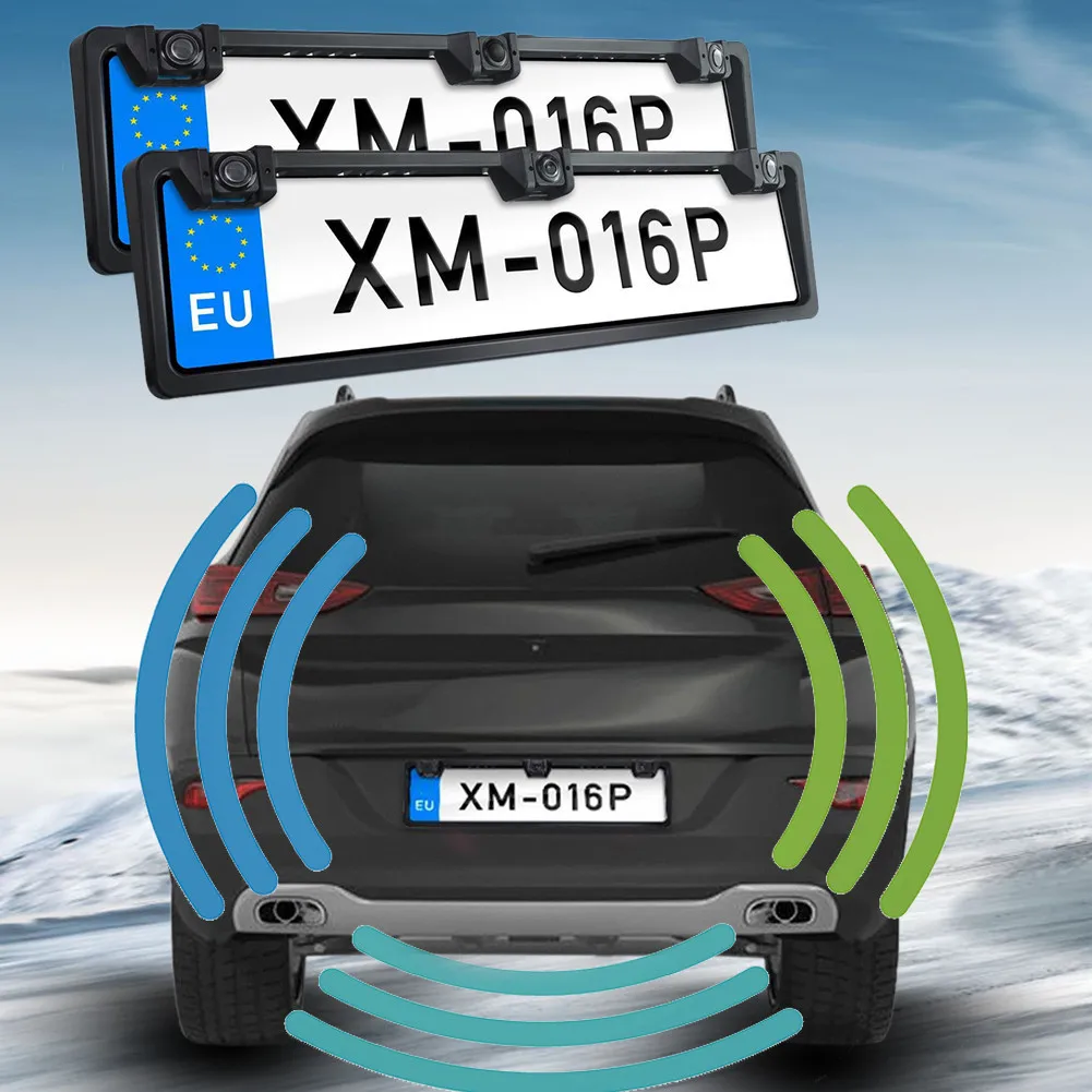 

2pcs European Frame Auto Parking Sensor Car Front Rear Radar Visible Reversing Radar HD CCD Double License Plate Parking Radar