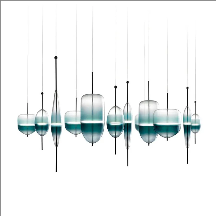 Светодиодный креативный подвесной светильник из голубого стекла в европейском стиле, роскошный светодиодный светильник, современное стекло, внутреннее освещение для ресторана