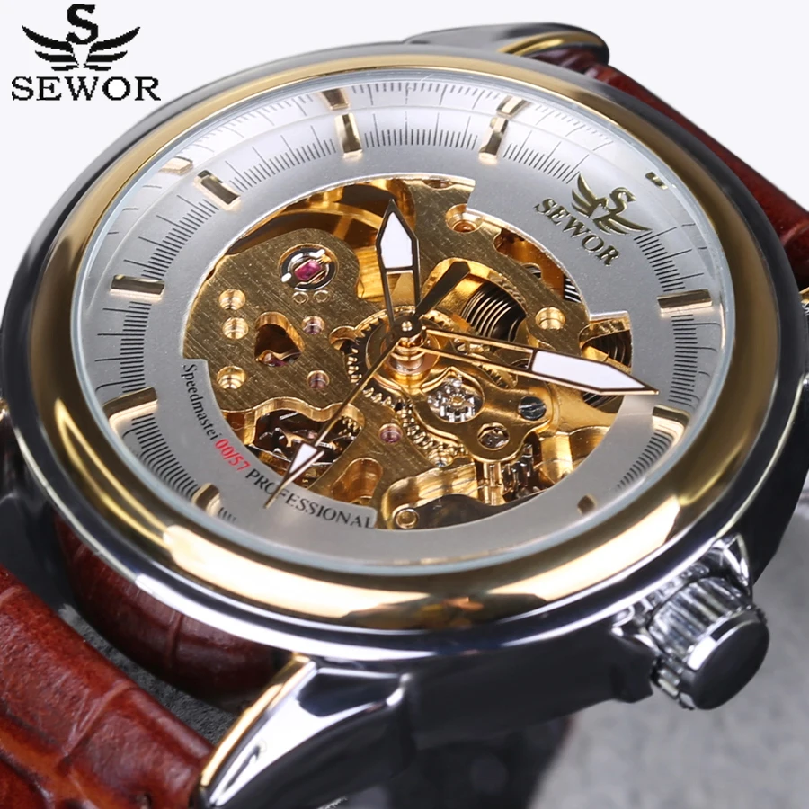 Новые SEWOR часы люксовый бренд Мужская мода автоматические выдалбливают мужские механические часы спортивные часы Waches relogio masculino