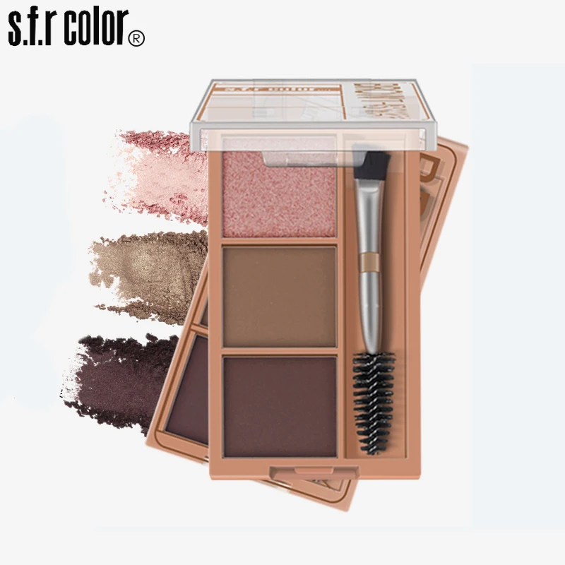 

2019 NEW Eyebrow Powder 3 Colors Eye brow Powder Palette Waterproof natural Smudge Proof With Mirror with Eyebrow Brushes