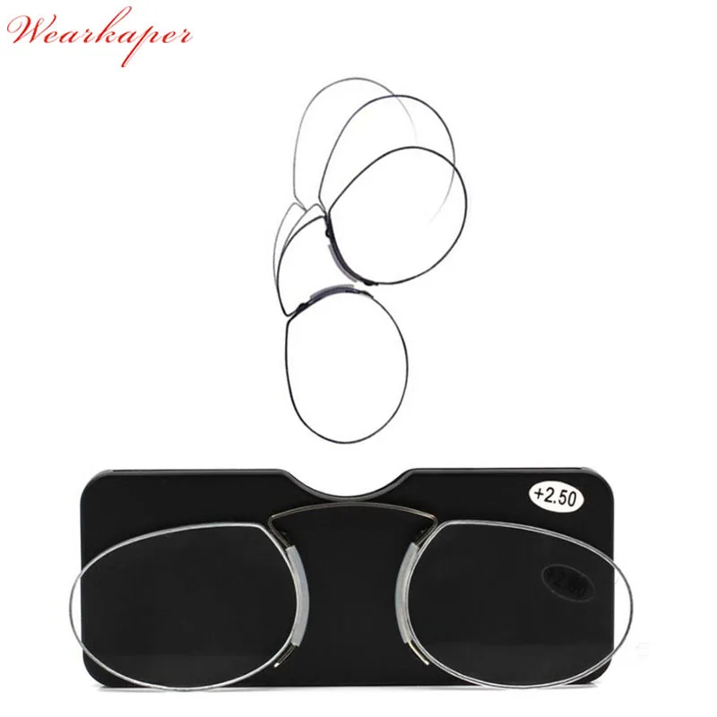 

WEARKAPER Portable Titanium Wallet SOS Mini Nose Rimless Reading Glasses Oculos De Grau Gafas de Lectura Adjustable Glasses