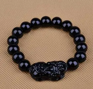 Натуральный камень черный обсидиан Pixiu браслет с тигровым глазом и двойным Pixiu Lucky Brave soldits талисманы ювелирные изделия для женщин и мужчин - Окраска металла: 1   8mm