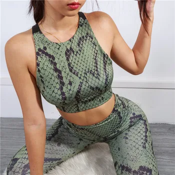 

SALSPOR Sexy Snake Print Sportswear Women Green Two-piece Yoga Set Sport Outfit For Woman Gym Clothing Workout Fitness Suit