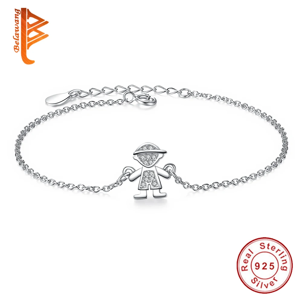 Ретро Милая Подвеска для мальчика 925 пробы серебряный шарм браслеты для девочек и мальчиков кубический циркон Кристалл Браслеты и браслеты для женщин и мужчин