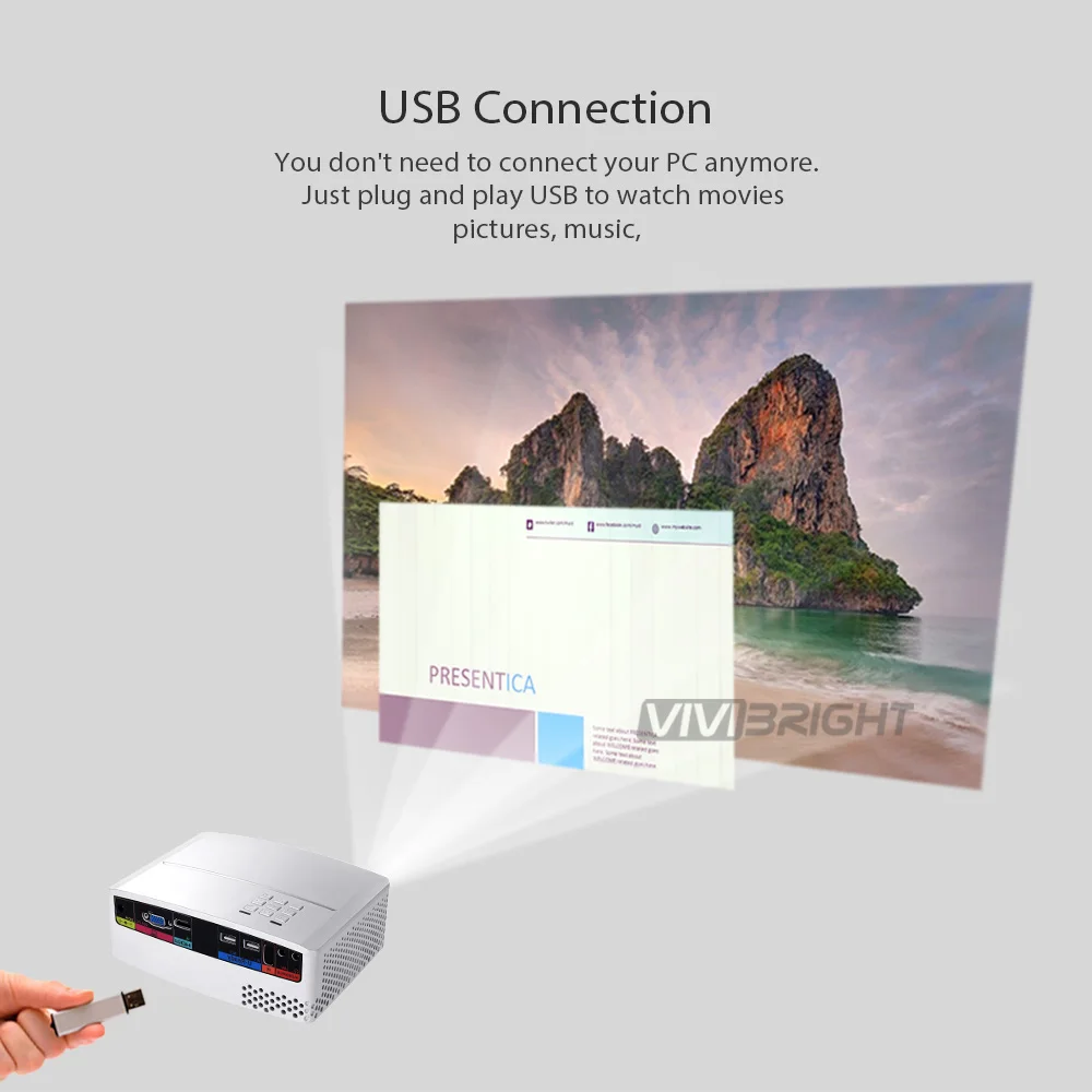 VIVIBRIGHT 1800 Lumens LED Projector GP80 / UP. (Optional Android 6.0.1, WIFI, Bluetooth Simple Beamer) for TV LED Home Theater
