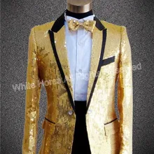 Золотой блейзер для мужчин, смокинг с блестками, золотой пиджак, Мужские Сценические костюмы, облегающие вечерние костюмы, мужской блейзер с блестками