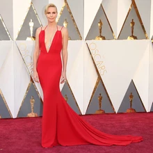 88th Oscars Academy Awards Charlize Theron платья знаменитостей с глубоким v-образным вырезом Русалка Красный ковер платье для вечерние