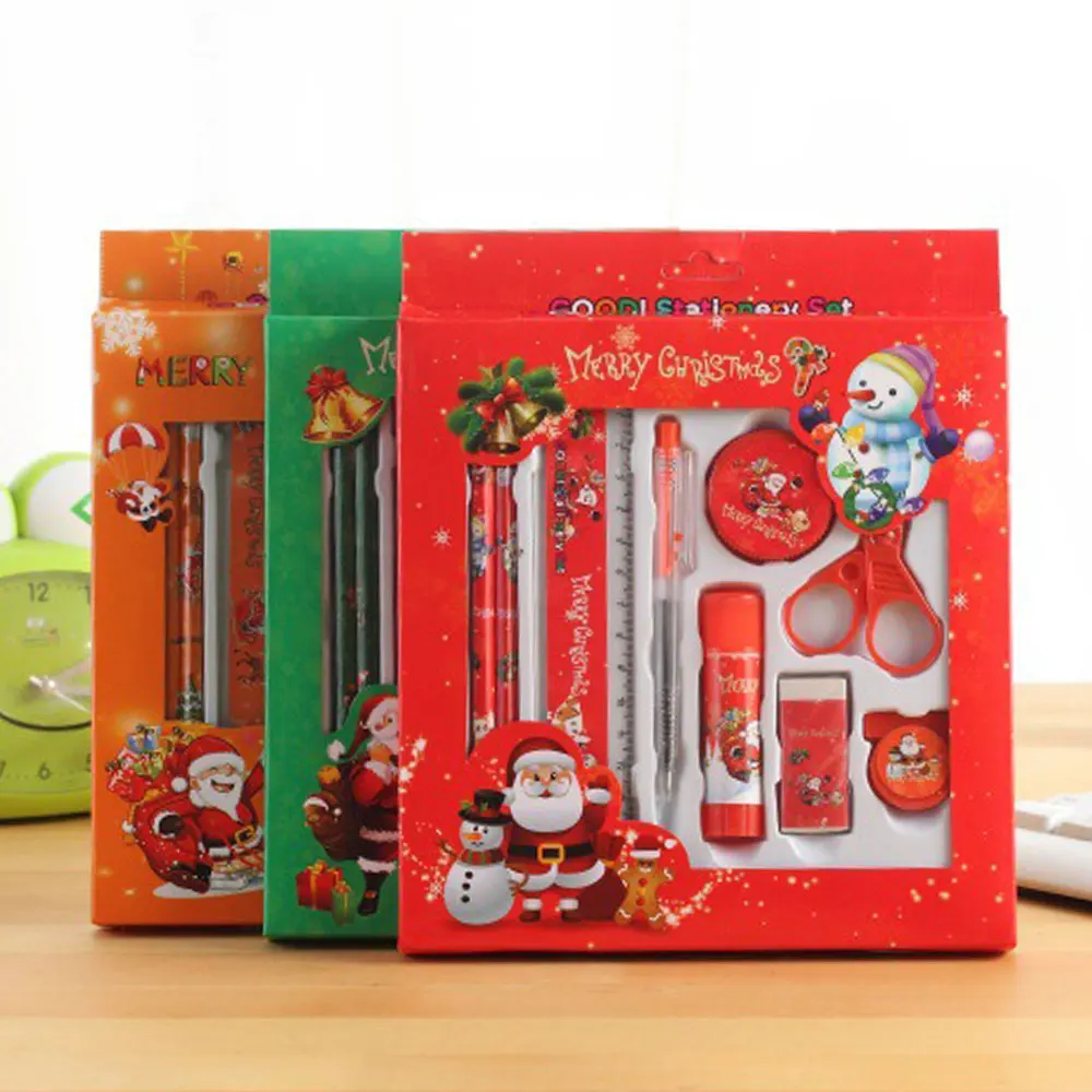 Eraser Ball Pen 12Pcs/Set Stationery Set Pencil Writing Supplies Gift Christmas Children Student Creative Sharpener Ruler