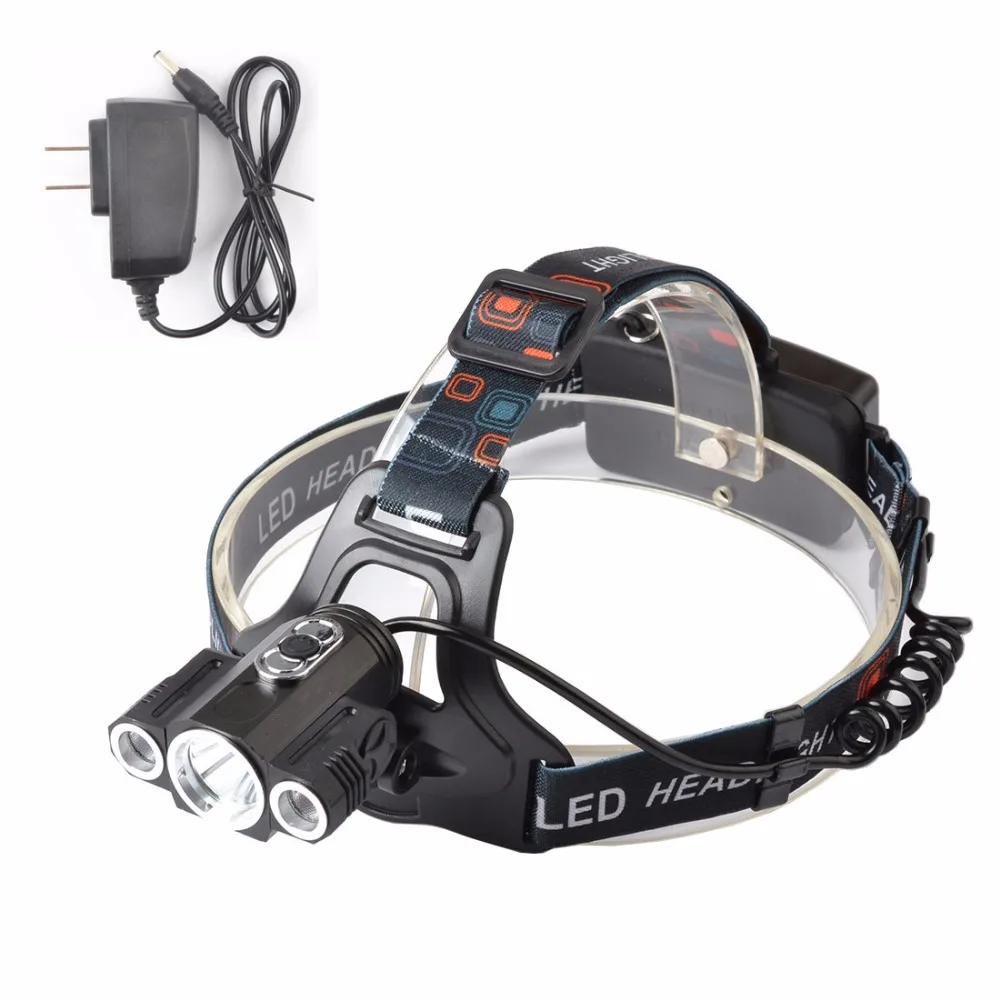 8000 Lumen 1*T6 + 2*R2 CREE LED HeadLight Headlamp for Outdoor Charger