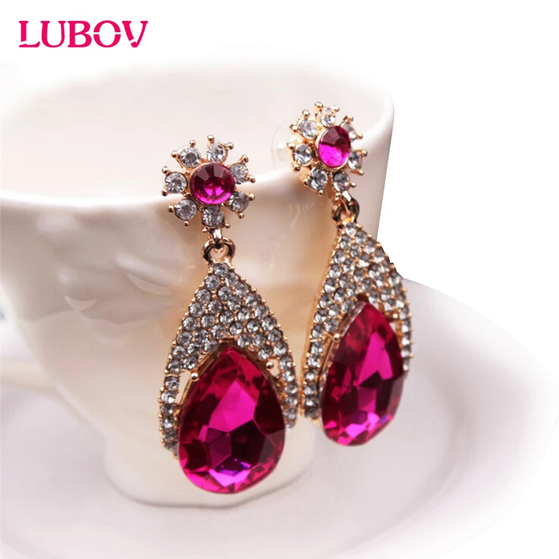 

Rhinestone Decoration Imitation Precious Stone Water Stud Earrings Exaggerated Fashion Women Stud Earrings 2018 New Arrival