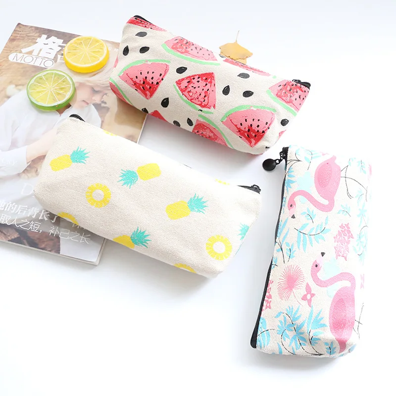 

0830 canvas pencil case simple creative stationery bag large student pencil case