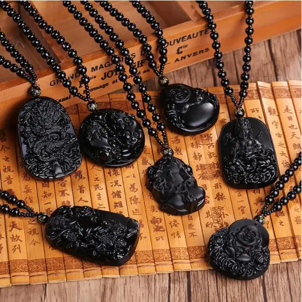 

Unique Black Obsidian Carved Buddha Lucky Amulet Pendant Necklace For Women Men Sakyamuni Buddha Necklace Pendants Stone Jewelry