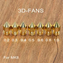5 шт. 3D принтер латунь медь Насадка смешанные размеры 0,2/0,3/0,4/0,5/0,6/0,8/1,0 экструдер печатающей головки для 1,75 мм/3,0 мм MK8 Makerbot