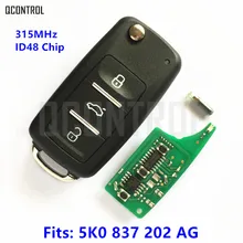 QCONTROL Terno Chave Remoto para VolksWagen/VW 5K0 837 202 AG/5K0837202AG 315 MHz ID48 Chip