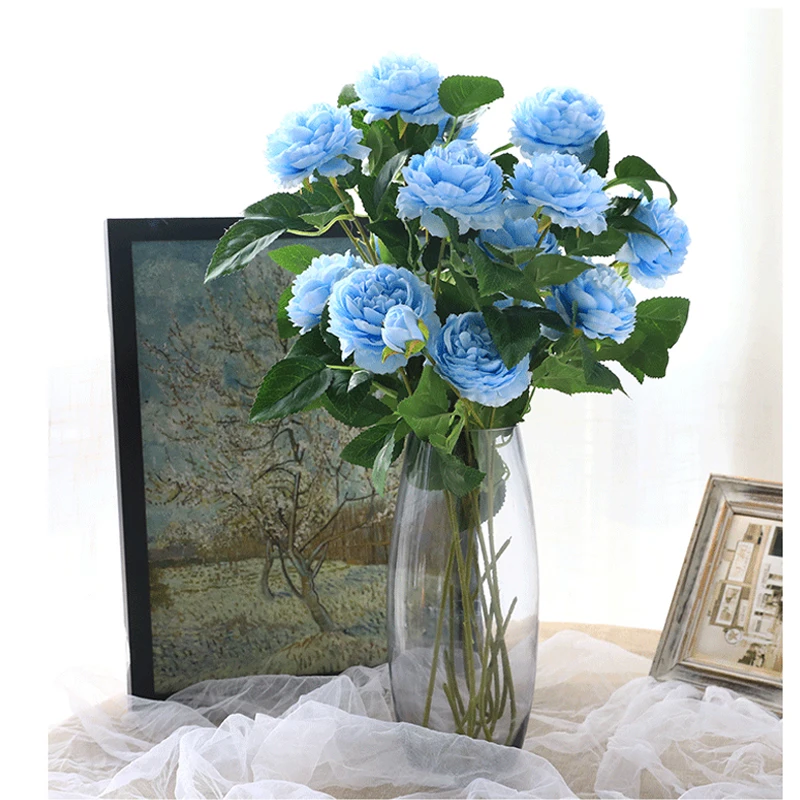 

5pc Blue Peony Artificial Flowers for Wedding Home Decor DIY Craft Fake Flowers Living Dining Table Decoration Chinese Flower
