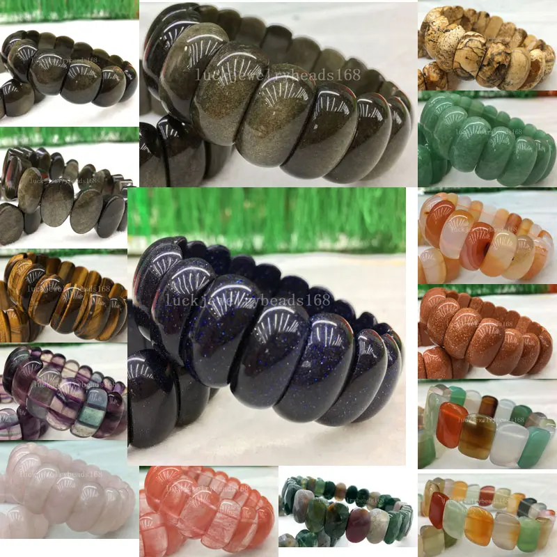 

Obsidian Carnelian Goldstone Tigers Eye Jaspe Flourite Aventurine Crystal Cherry Quartz Jaspe Half Moon Stretch Bracelet WFH483