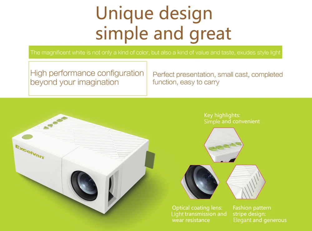 Excelvan YG310 updated YG300 LED Portable Projector 800LM 3.5mm 320x240 HDMI USB Mini Projector Home Media Player support 1080p (4)
