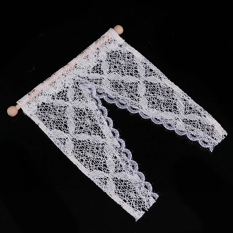 

2019 Sale 1/12 Dollhouse Miniature Lace Curtain/Drape with Wooden Rod Rail Doll House Windows Decoration Toys Dolls Accessories