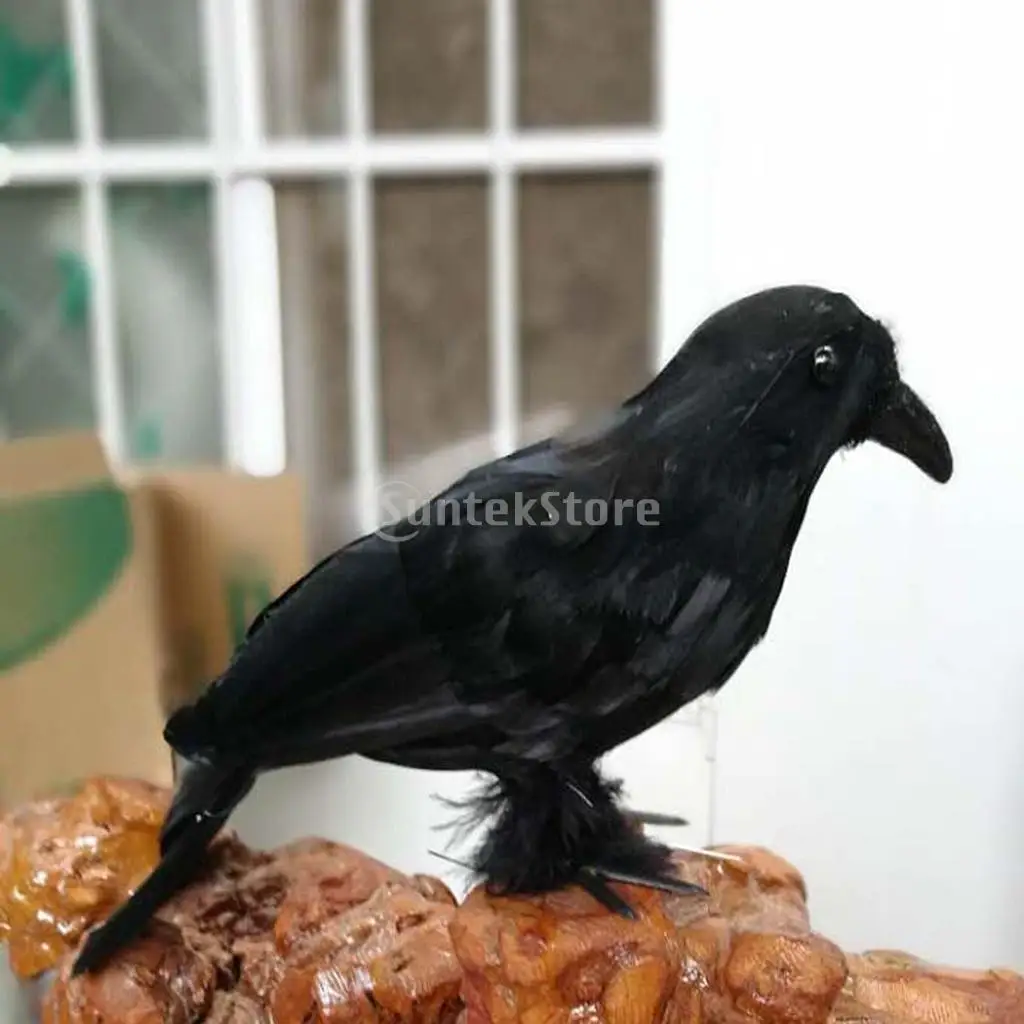 MagiDeal Black Feathered Simuloation Fake Crows Birds Ravens PhotoProps Halloween Tree Decorations