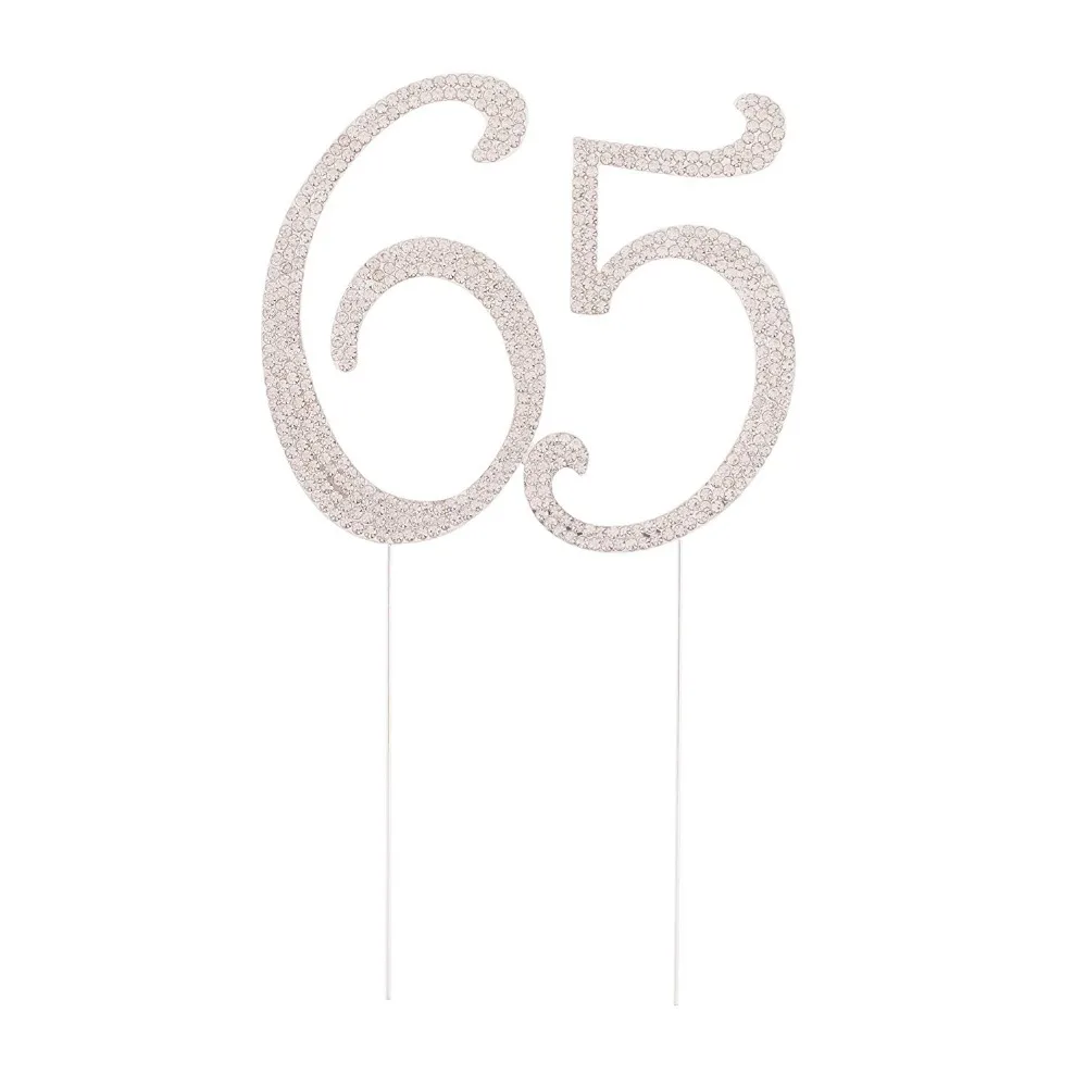 Celebration 65 Cake Topper for 65th Birthday Party, Rhinestone Number Decoration (Silver)  (5)