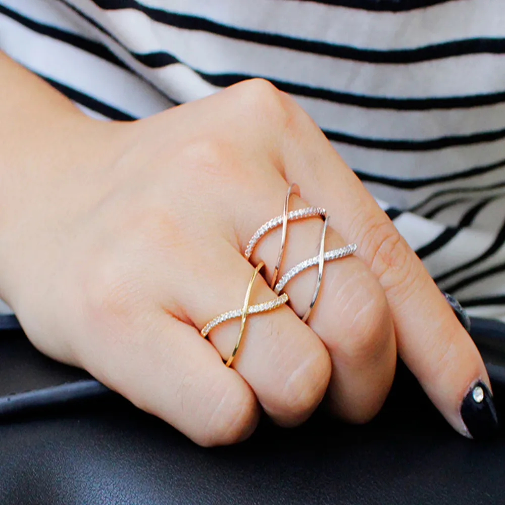 

ZOSHI Cubic Zirconia Cross Rings Rose Gold Silver Plated Ring Fashion Spacial Wedding/Engagement Ring Jewelry For Women Gift