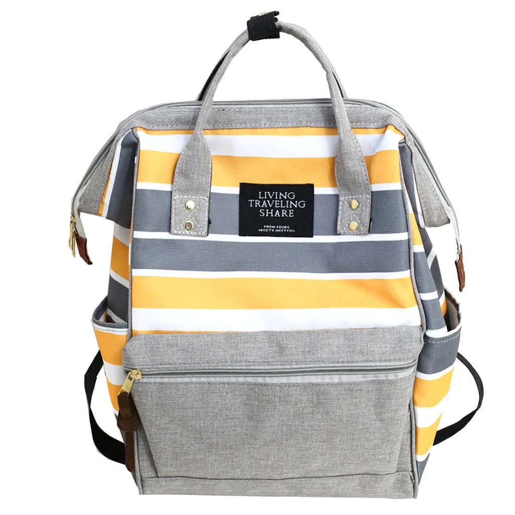 

OCARDIAN Bag Women's Large-capacity Soft Canvas Student Fashion Clip Stripe Backpack Elegant Design Contrast Color Backpack J21