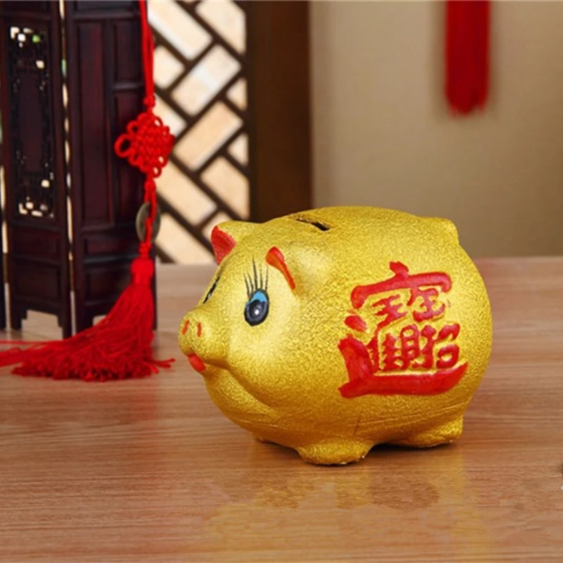 

Cartoon Golden Pig Piggy Bank Good Luck Coin Bank Money Box Saving Money Saving Tank Home Decor Favor Gift for Learning Kids
