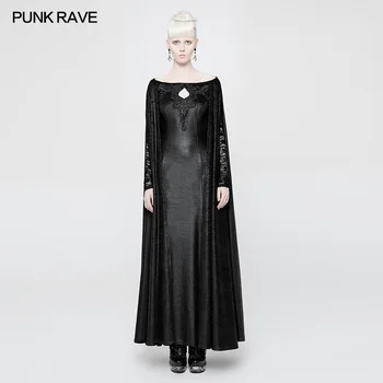 

PUNK RAVE Women Gothic Black Dress Jacket with Cape Steampunk Vintage Lace Sleeves Witch Mysterious Cloak Fashion Women Dress