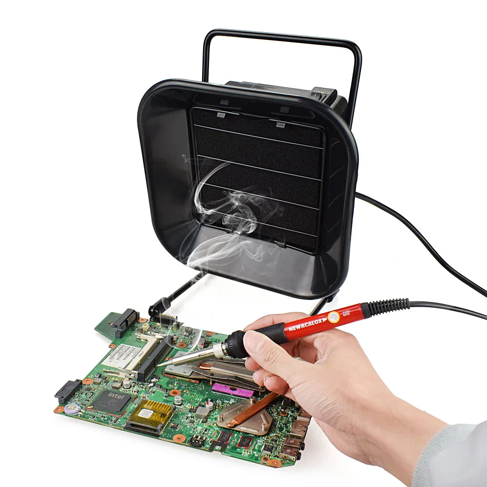 NEWACALOX EU Adjustable Welding Solder Smoke Absorber Remover Fume Extractor Carbon Filter Quiet Fan for ESD Soldering Station