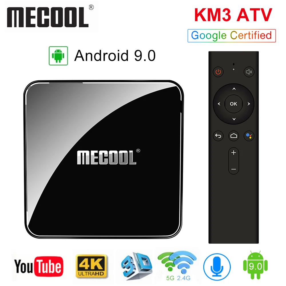 

MECOOL 50PCS/LOT KM3 ATV Android 9.0 Smart TV Box Amlogic S905X2 Quad core DDR4 4GB 64GB 4K