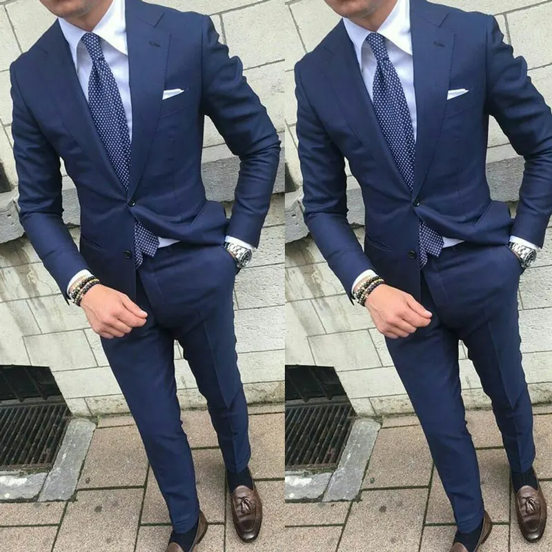 

Formal Navy Blue Business Mens Wedding Suits Groomsmen Wear 2Piece Custom Groom Tuxedo Classic Man Blazer Jacket Costume Homme