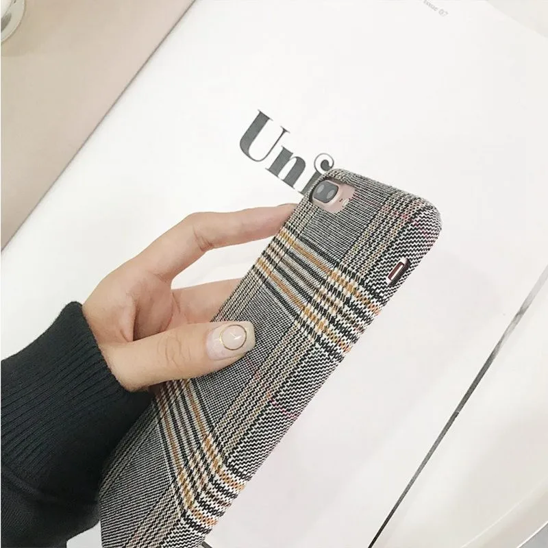 LUDI Warm Cloth Fabric Plush Phone Case for iPhone 7 Plus Simple Plaid Soft TPU Phone Case for iPhone 7 6 6s 8 plus X Back Cover01