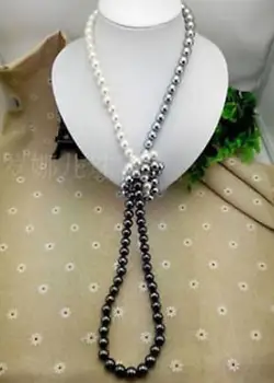 

Jewelry HOT HUGE 9-10MM SOUTH SEA NATURAL WHITE BLACK PEARL NECKLACE