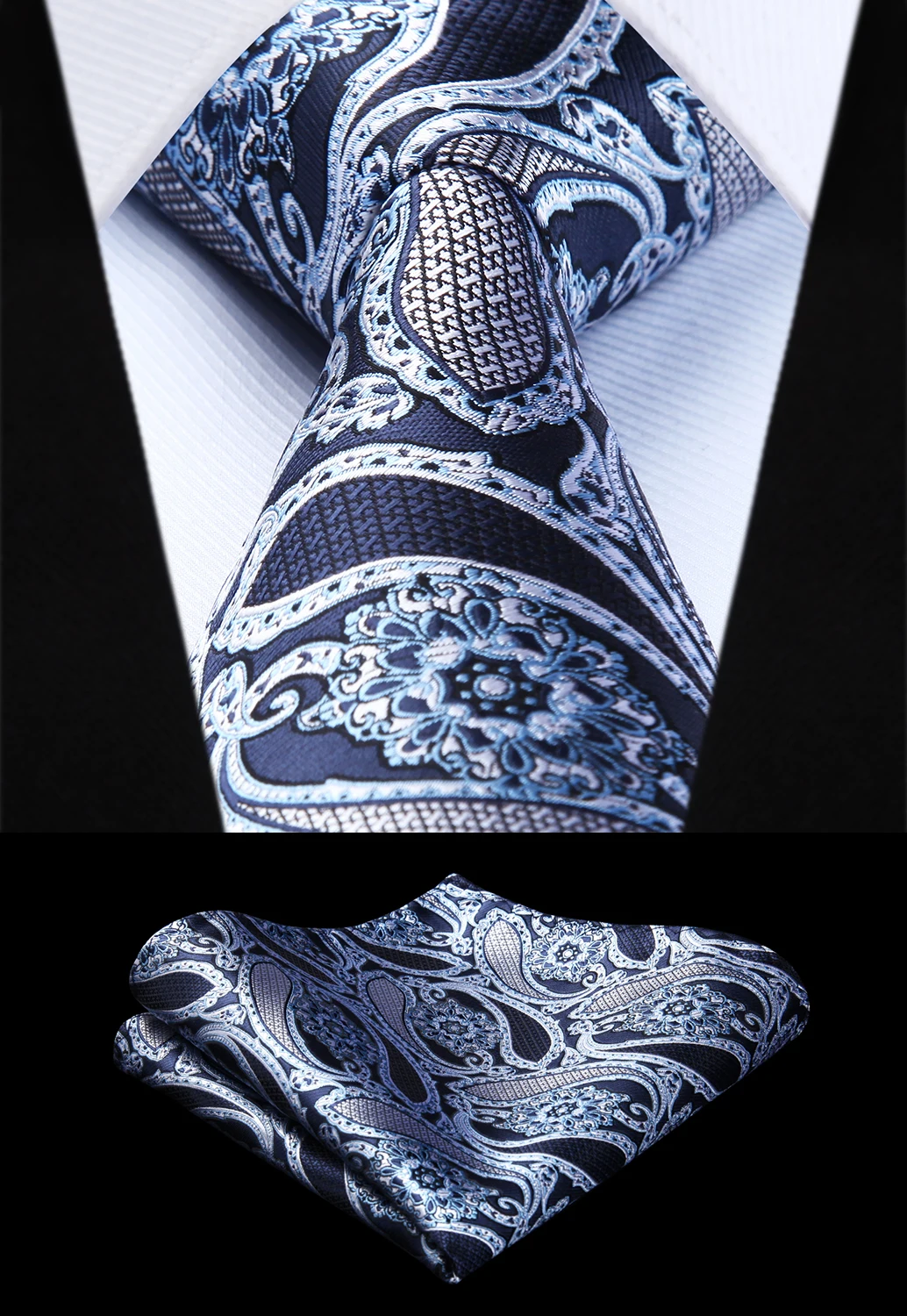 Woven Men Tie Navy Blue White Black Paisley Necktie Handkerchief Set# TP943Y8S Party Wedding Classic Pocket Square Tie