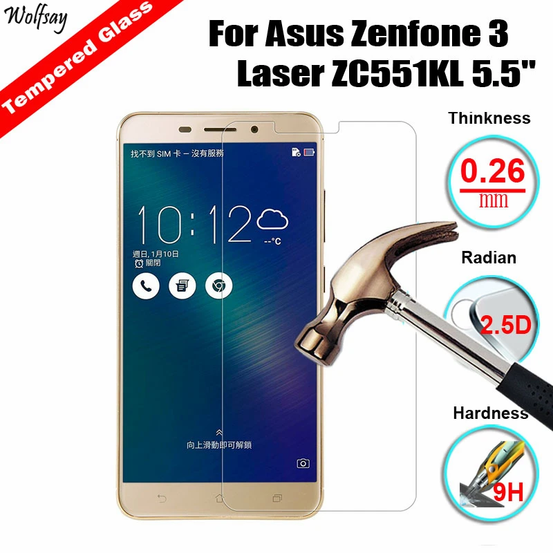 

Wolfsay 2PCS Glass For Asus Zenfone 3 Laser ZC551KL Screen Protector Tempered Glass For Asus Zenfone ZC551KL Glass Phone Film