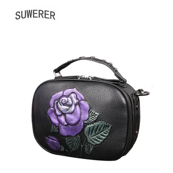

SUWERER 2020 New Women Genuine Leather bags Handmade embossing Cowhide luxury leather shoulder bag designer women famous brands