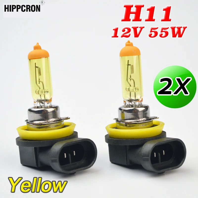 Hippcron Yellow H11 Halogen Bulb 12V 55W PGJ19-2 3000K Auto Lamp Car Fog Light Quartz Glass 2 PCS