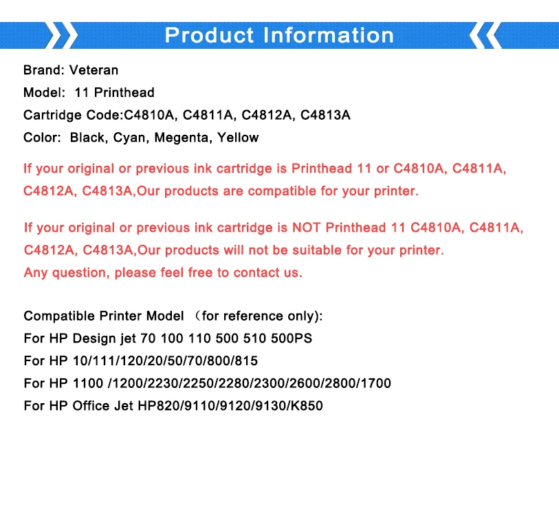 Ветеран заменяемая печатающая головка для hp 11 hp 11 C4810A C4811A C4812A DesignJet 100 110 111 120 120nr 500 500ps 510