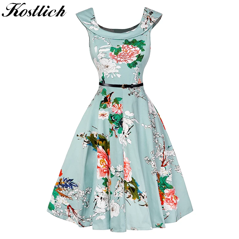 Kostlich Floral Print Women Summer font b Dress b font Hepburn 50s 60s font b Vintage