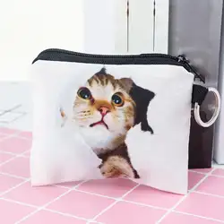 Kawaii 3D кошка печати портмоне карты ключи держатель женские мини-кошелек на молнии