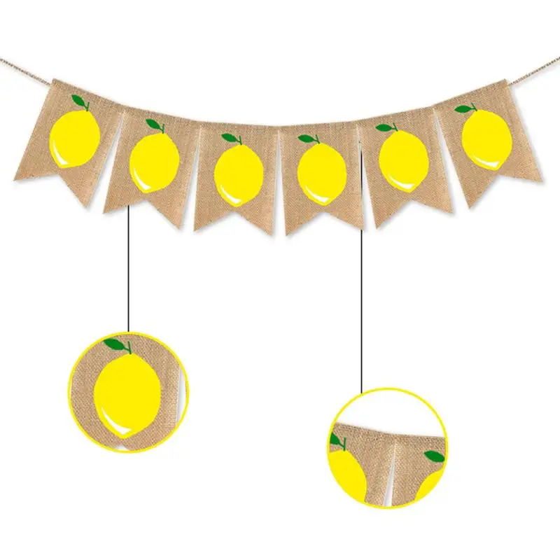 

Burlap Banner Lemon Patterned Decoration Summer Themed Hanging Bunting Pull Flag Party Garland for Summer Party Cocktail Party