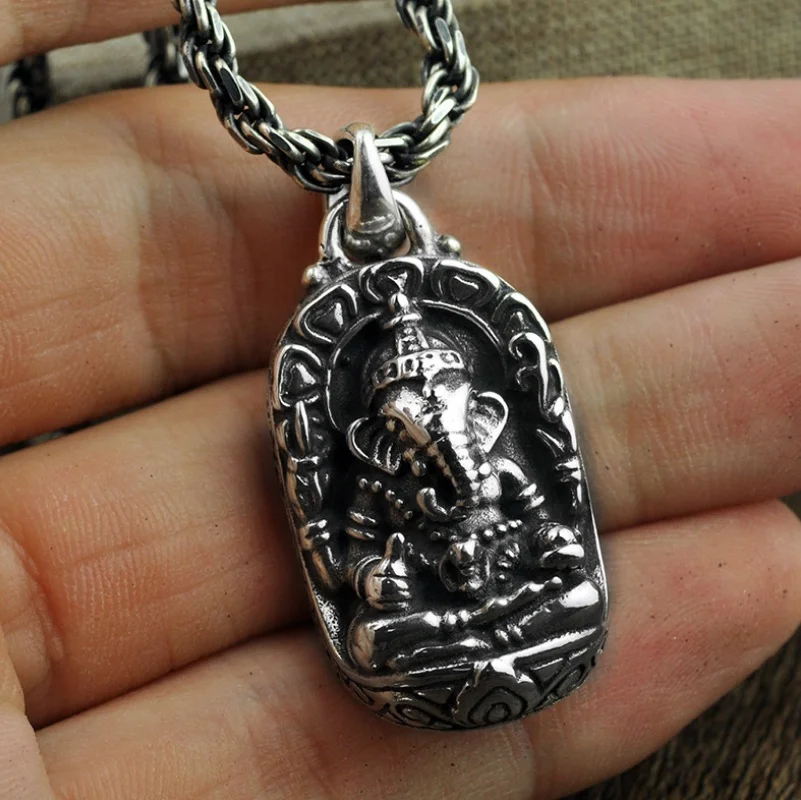 Подвеска в виде Бога слона из чистого серебра|elephant god|sterling silver elephant jewelrysaint pendants |
