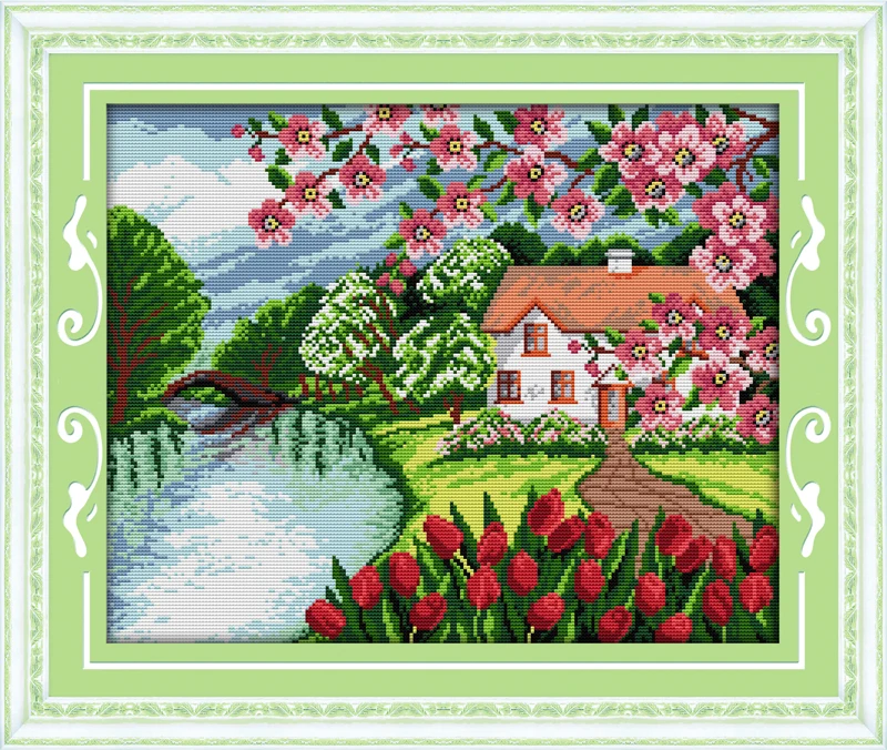 

Cabin with the fragrance of flowers home decor Cross Stitch kits 14ct white 11ct print embroidery DIY handmade needlework wall
