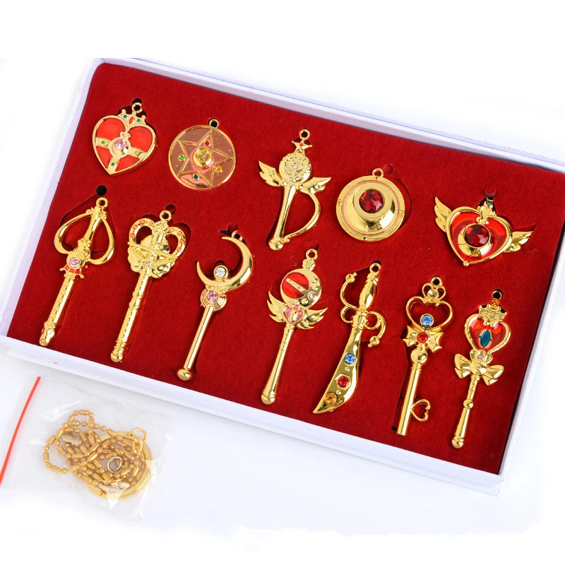 

Anime Sailor Moon Tsukino Usagi Necklace Sailor Jupiter Mercury Mars Venus Pendants Necklaces Figure Model Toys Doll 12pcs/set