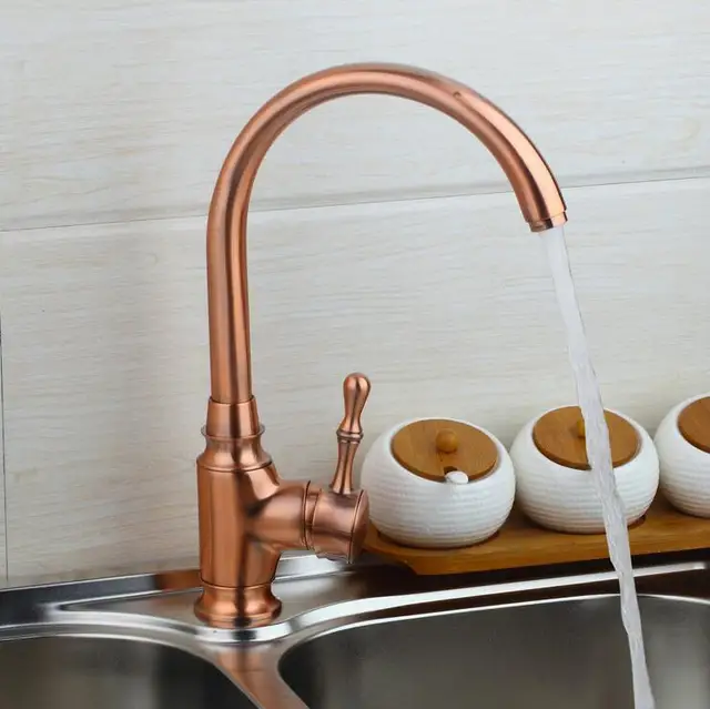 Special Offers Antique copper kitchen faucet pull out, Vintage red rotated basin faucet mixer tap, Brass kitchen basin faucet hot and cold