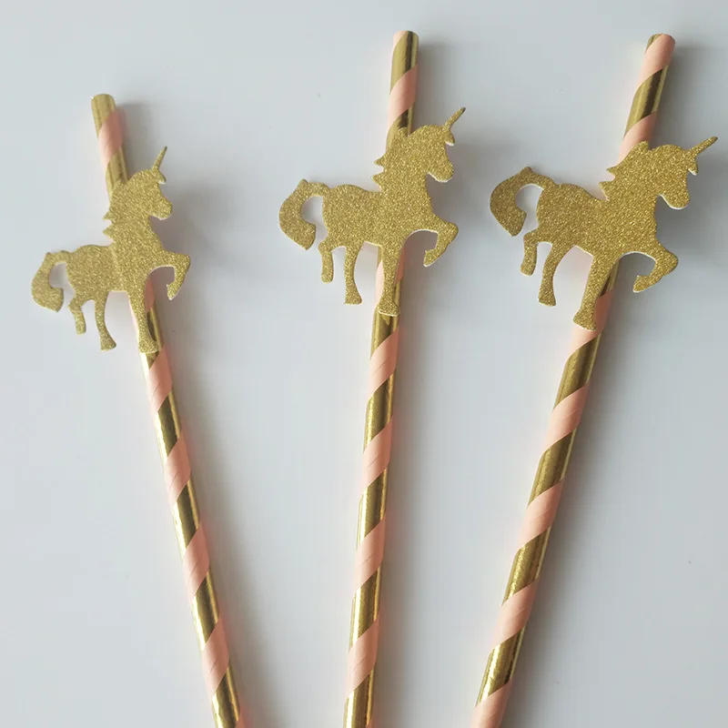

25PCS Glitter Gold Unicorn Flamingos Party Paper Straws Kids Birthday Party Baby Shower Party Decoration Supplies