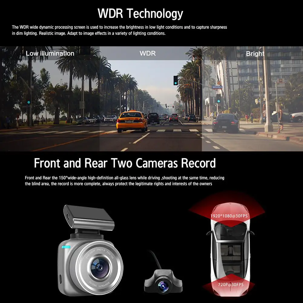 DVR Q2 Wifi Двойная камера 1080P+ 720 P/30FPS Автомобильный видеорегистратор 140 градусов Dashcam recorder Dash камера парковки монитор ночного видения g-сенсор r20