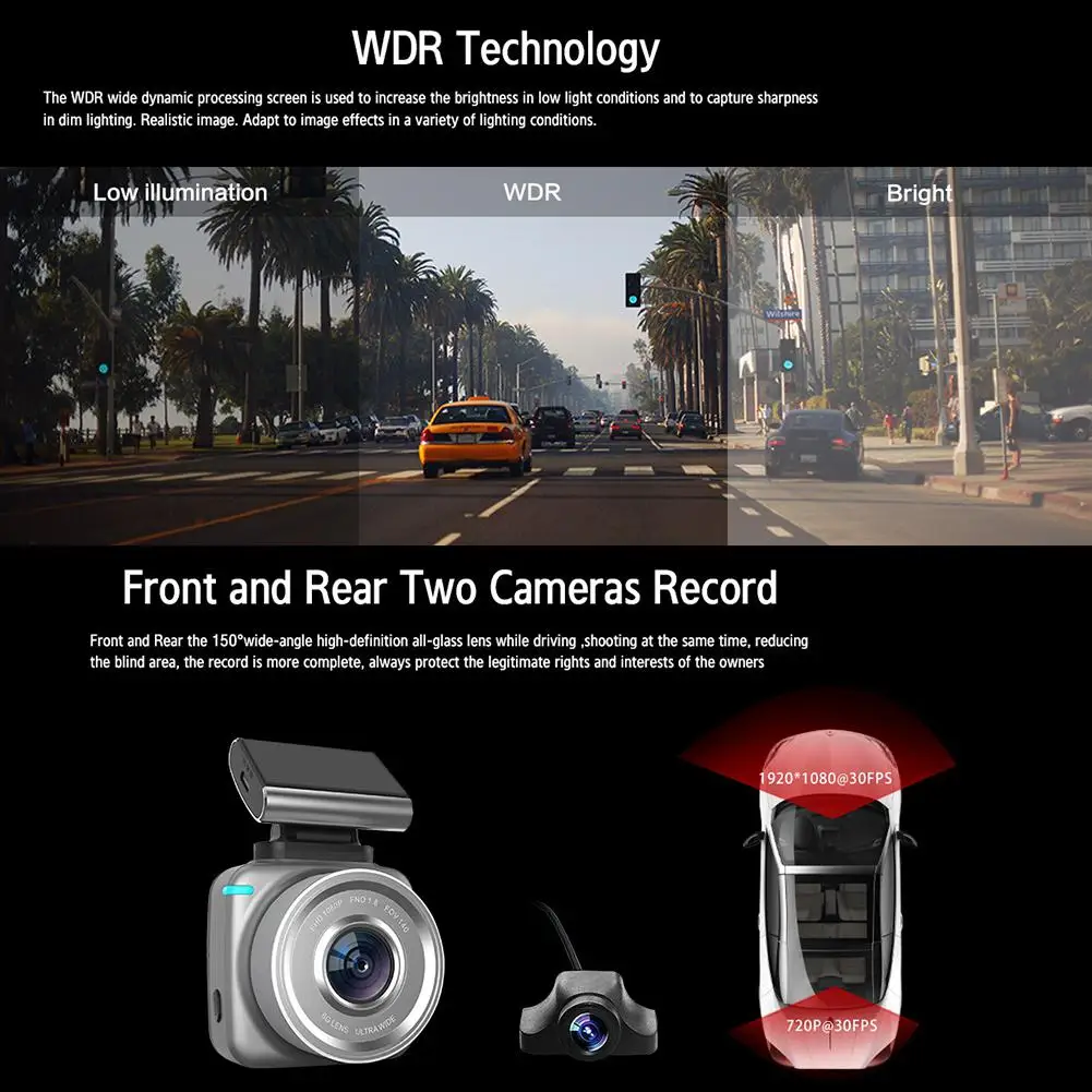  DVR Q2 Wifi Double Camera 1080P+720P/30FPS Car 140 Degree Dashcam Recorder Dash Camera Parking Moni